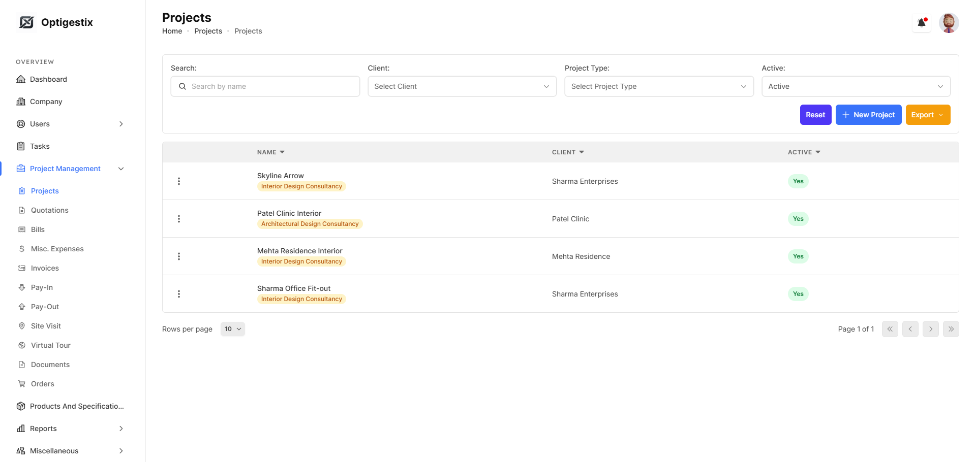 Project planning module showing tasks and milestones